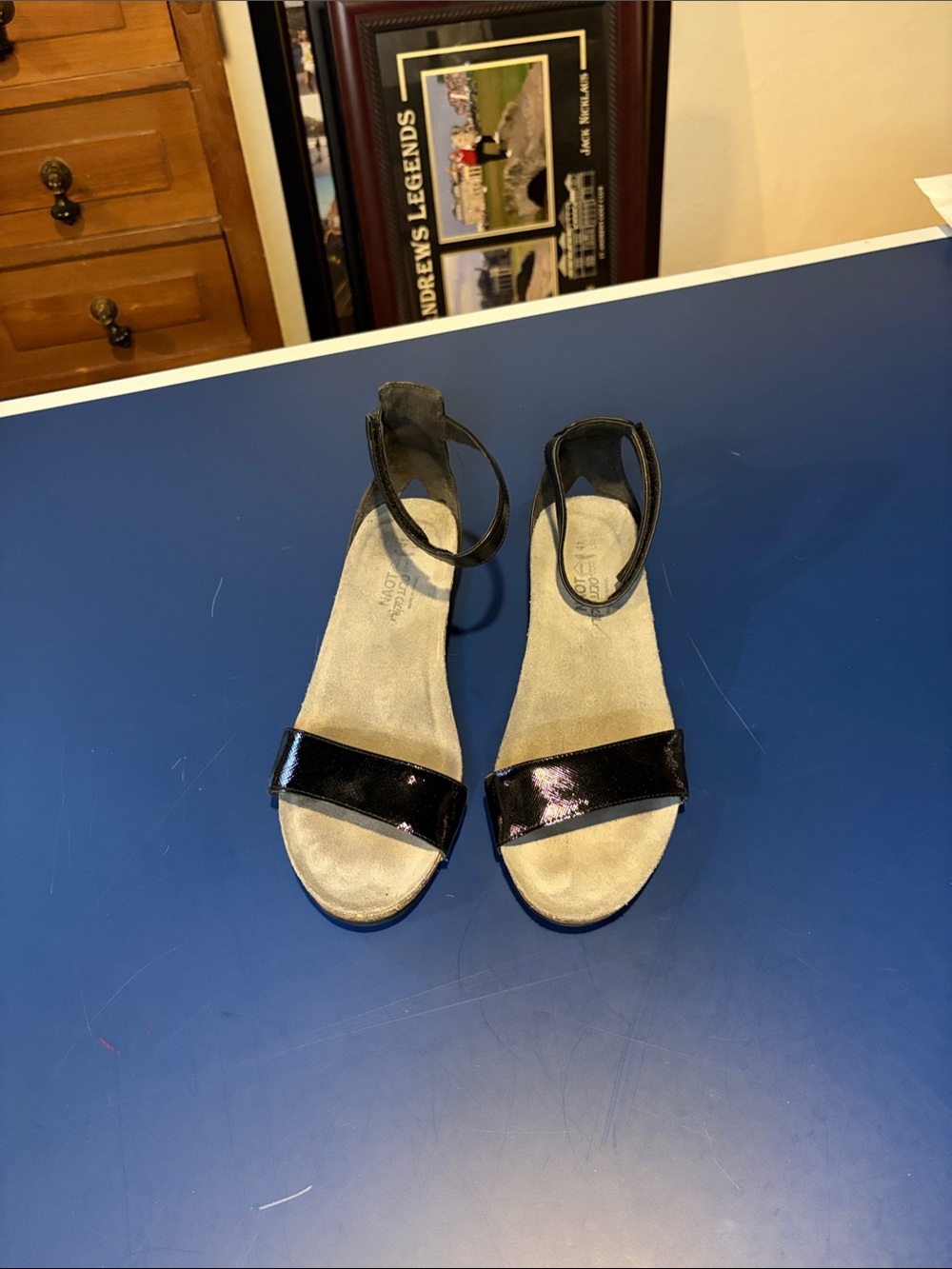 Naot Black Patent Open-Toe Ankle-Strap Sandals